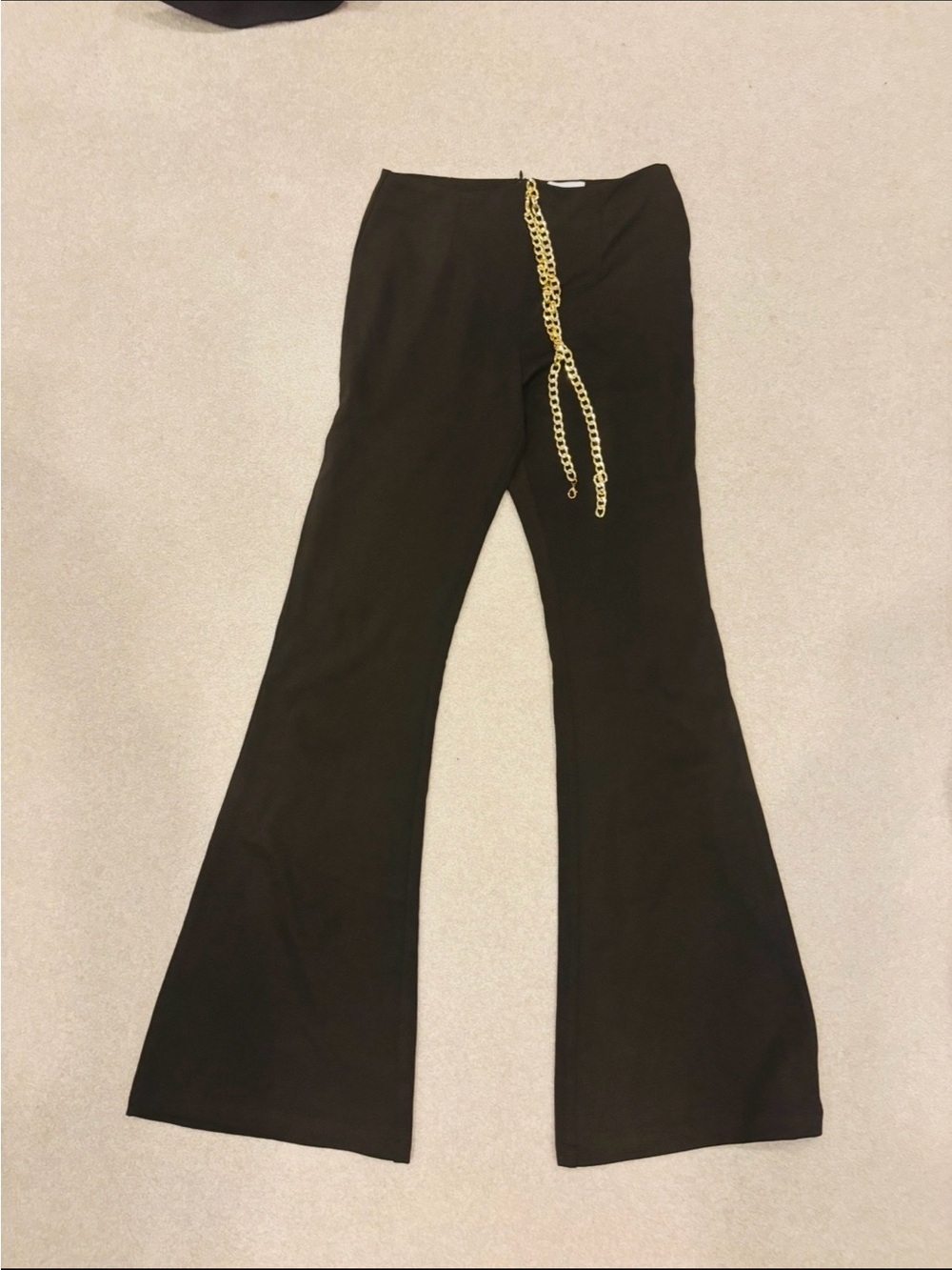 PRINCESS POLLY, Black Flared Pants with Gold Chain Accent, Size 4